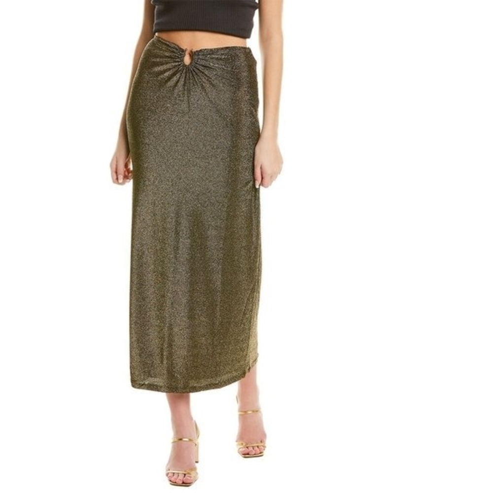 Charlie Holiday Brown Gold Shimmer Metallic Gathered Anouk Midi Skirt 8